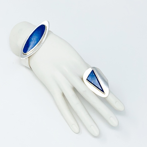Handcrafted Danish Design Jewelry - One of a Kind ❤️ HAND MADE ❤️ Sterling Silver Lapis Lazuli Bracelet/Ring Set
